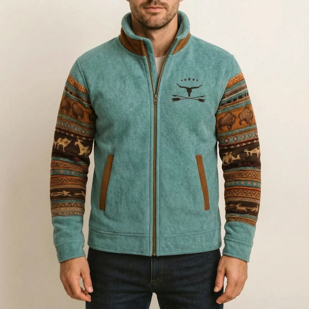 Cadoro  - Western Print Full-Zip Jacket Layering Over T-Shirts