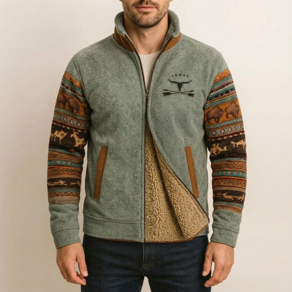 Cadoro  - Western Print Full-Zip Jacket Layering Over T-Shirts