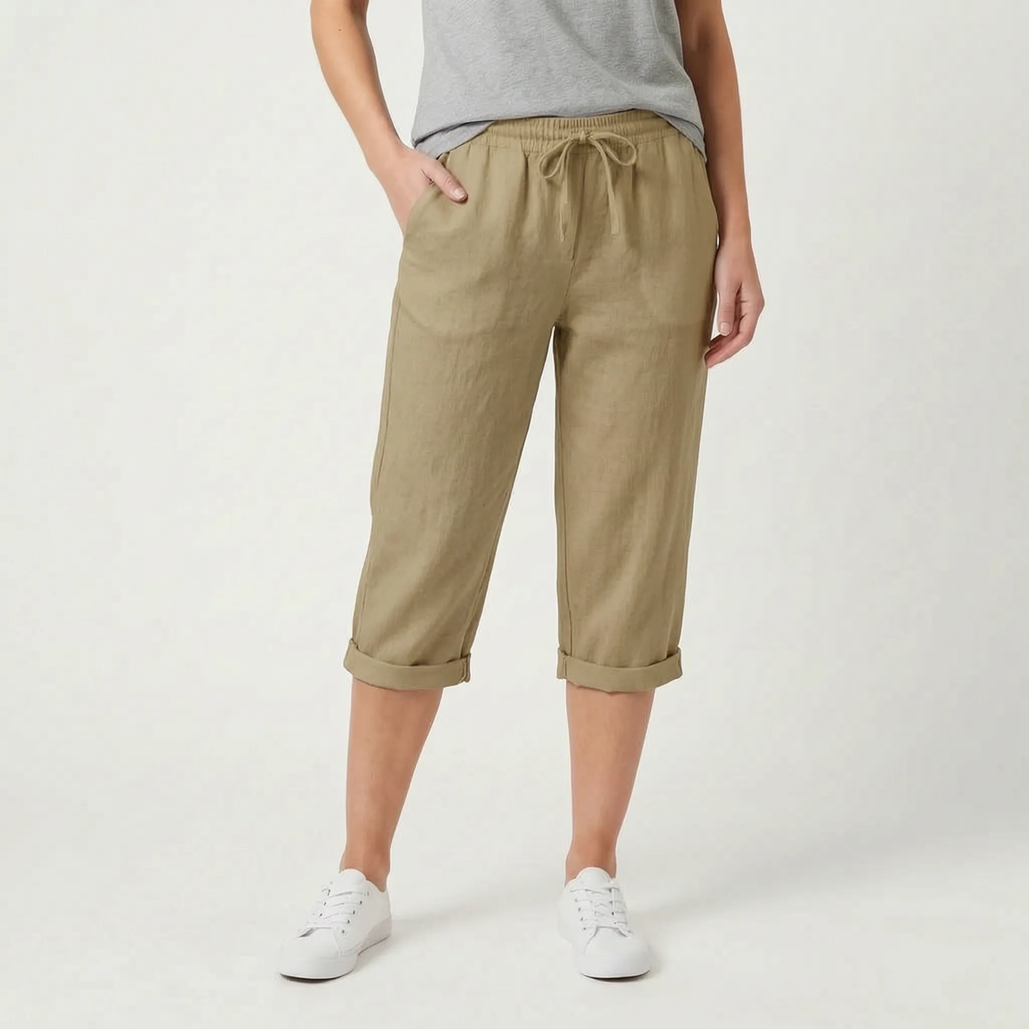 Caleo  - Casual Relaxed Fit Capri Trousers Warm Weather Wear