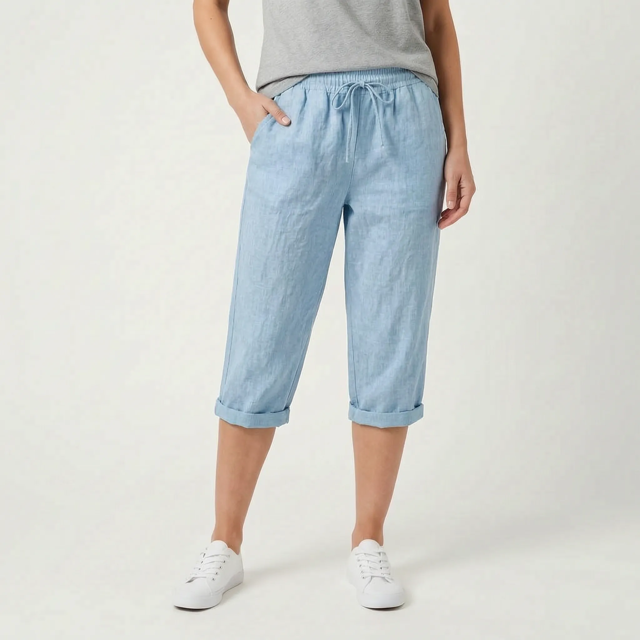 Caleo  - Casual Relaxed Fit Capri Trousers Warm Weather Wear