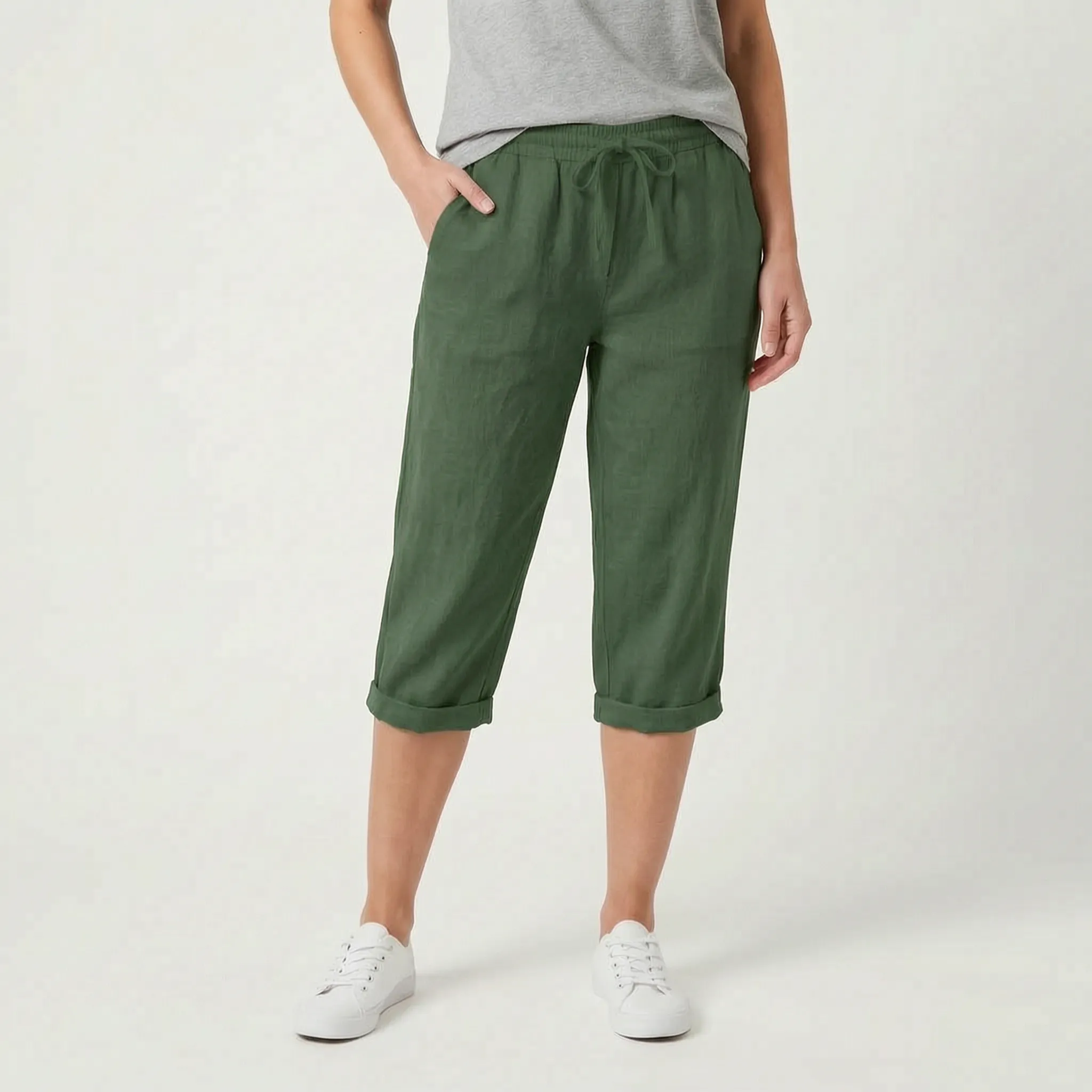 Caleo  - Casual Relaxed Fit Capri Trousers Warm Weather Wear