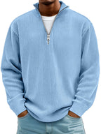 Men's ribbed half-zip sweater with stand collar