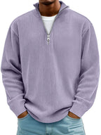 Men's ribbed half-zip sweater with stand collar