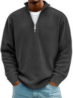 Men's ribbed half-zip sweater with stand collar