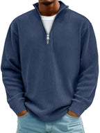 Men's ribbed half-zip sweater with stand collar