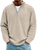 Men's ribbed half-zip sweater with stand collar