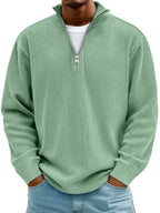 Men's ribbed half-zip sweater with stand collar