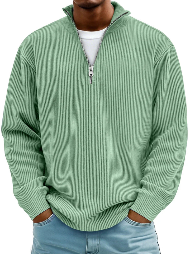 Men's ribbed half-zip sweater with stand collar