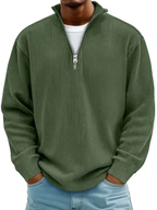 Men's ribbed half-zip sweater with stand collar