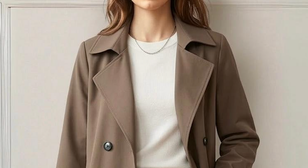 Women's khaki double-breasted trench coat with belt