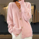 Women's long textured cardigan with V-neck and button front