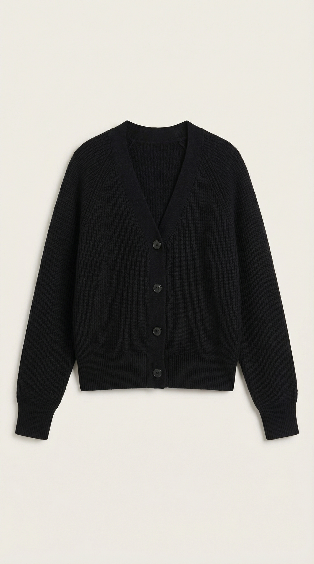 Women's ribbed V-neck button cardigan with long sleeves