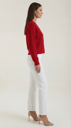Women's ribbed V-neck button cardigan with long sleeves