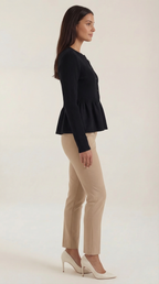 Women's ribbed peplum cardigan with round neckline and button front