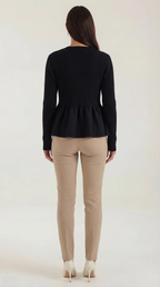 Women's ribbed peplum cardigan with round neckline and button front