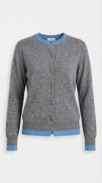 Women's long-sleeve knit cardigan with contrast ribbed trims and front buttons