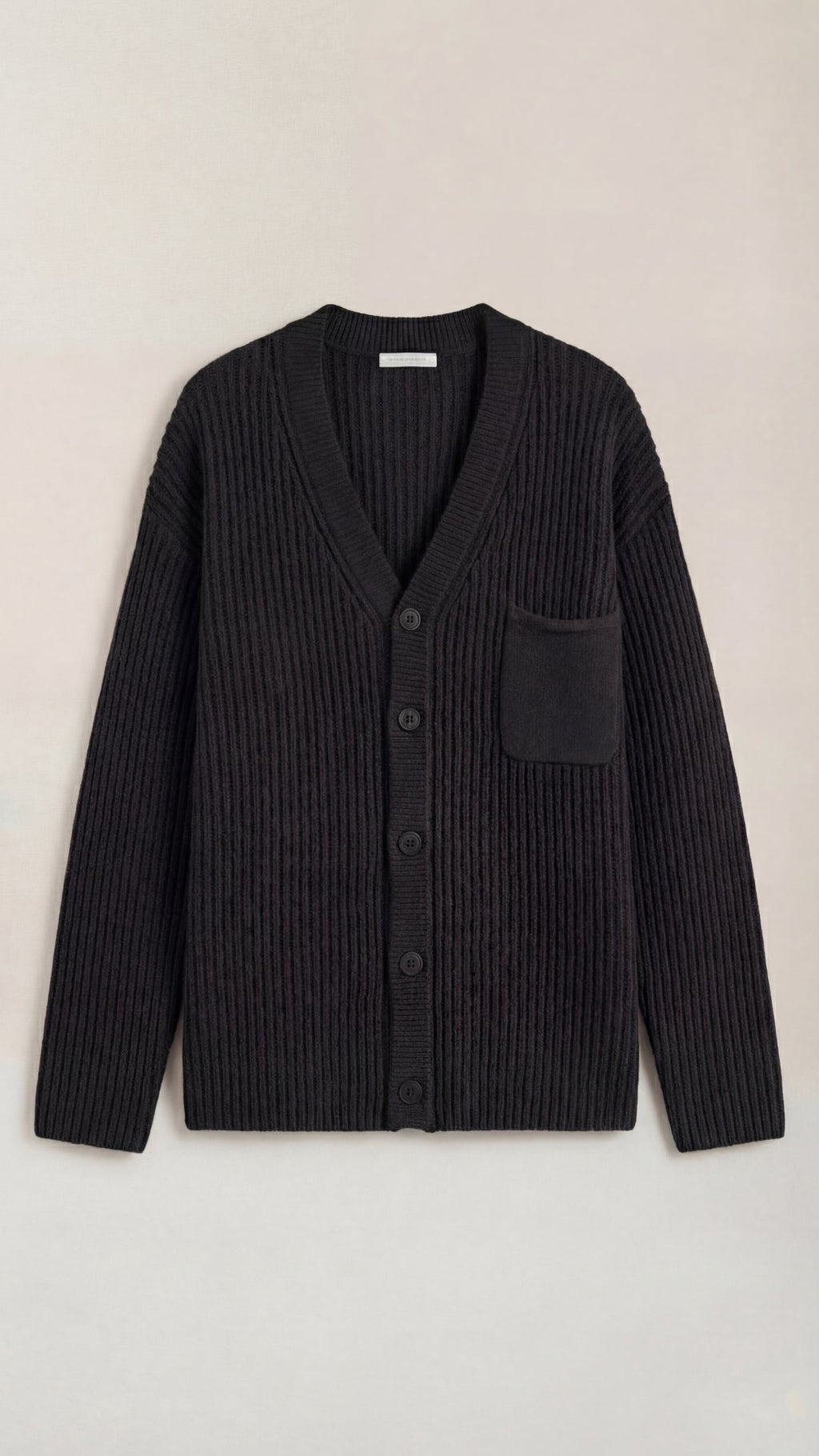 Women's ribbed V-neck cardigan with long sleeves, button front and chest pocket