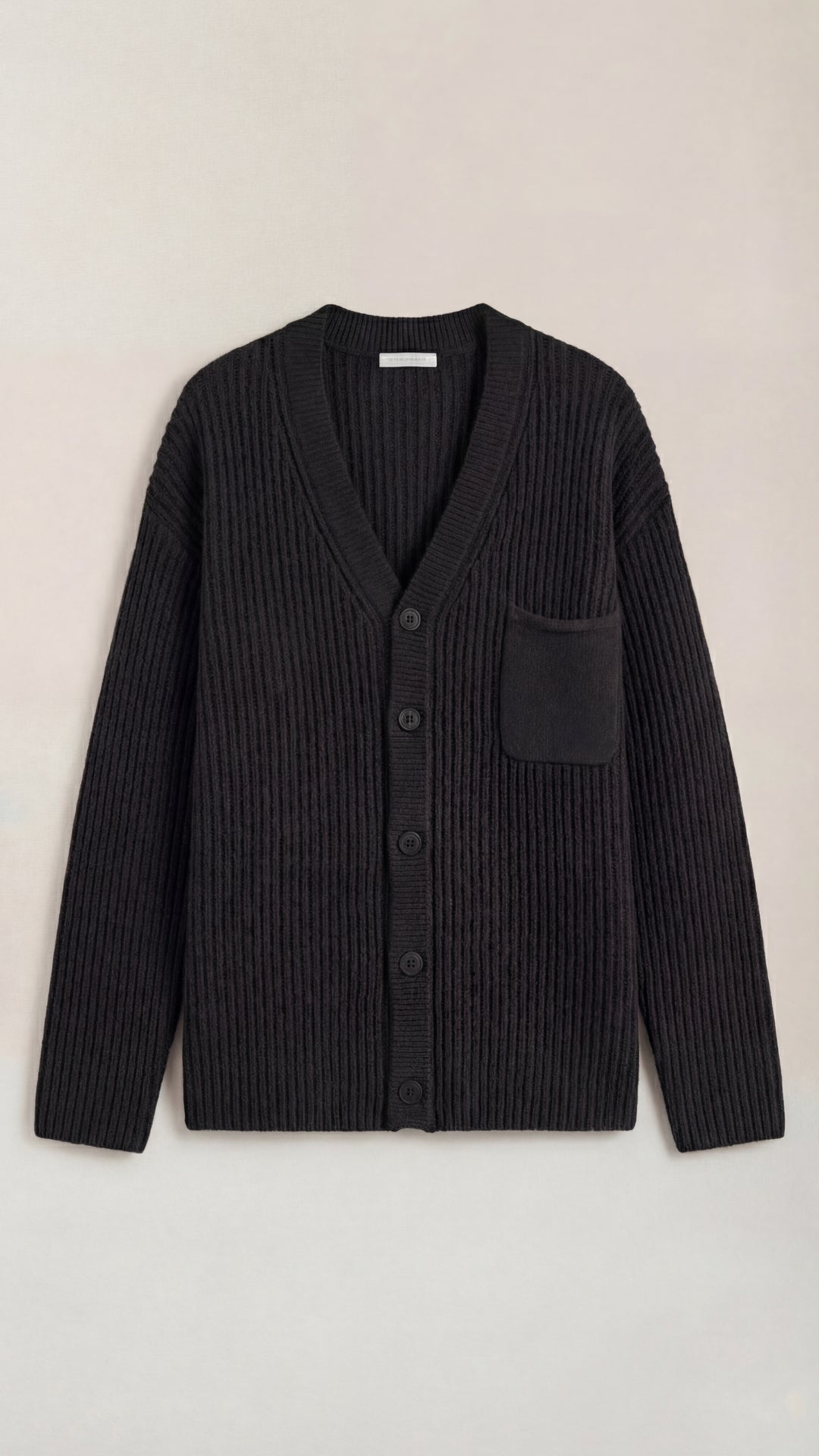 Women's ribbed V-neck cardigan with long sleeves, button front and chest pocket