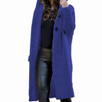 Women's longline hooded knit cardigan with buttons and ribbed texture