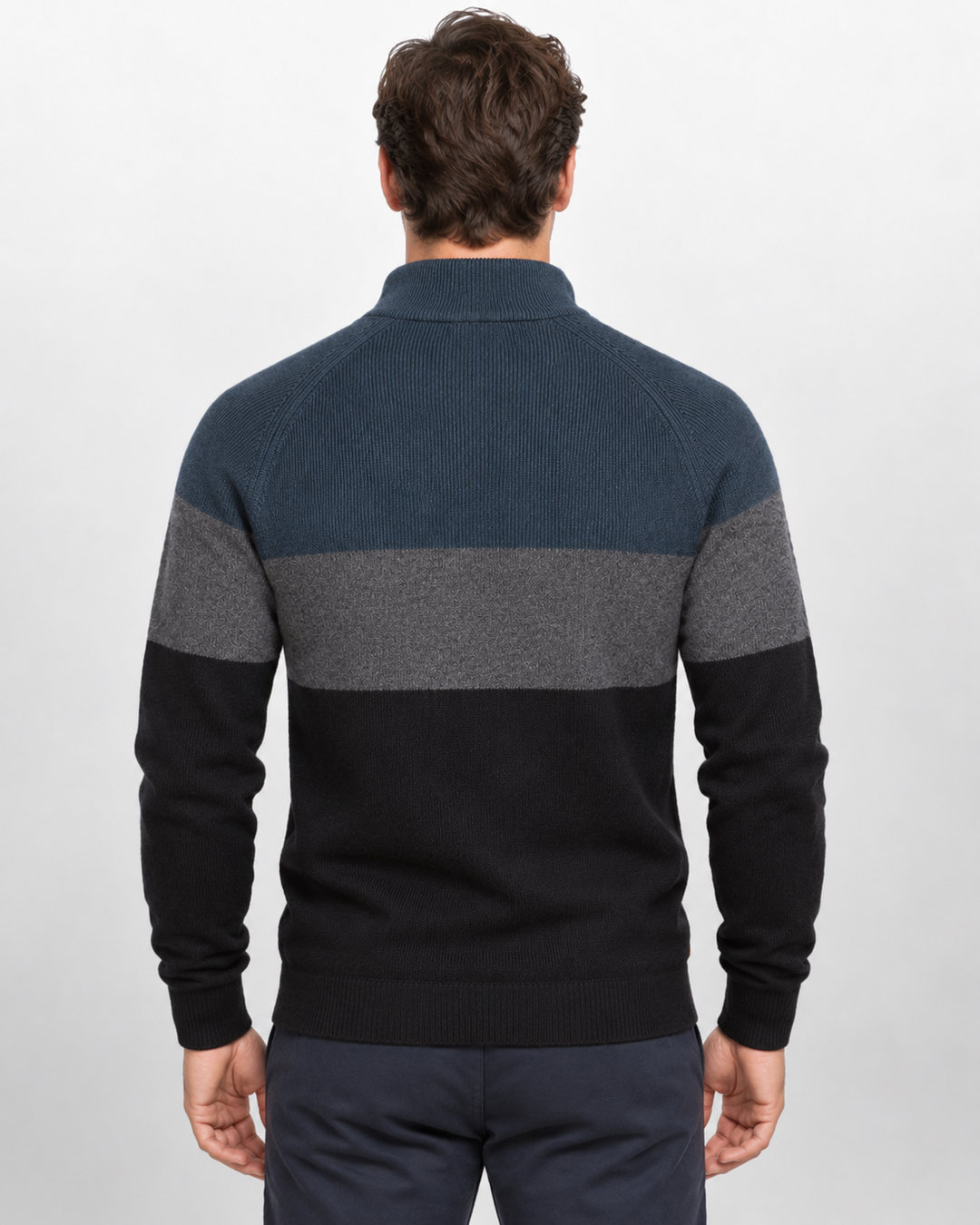 Men's striped colour-block cardigan with mock neck and front zip