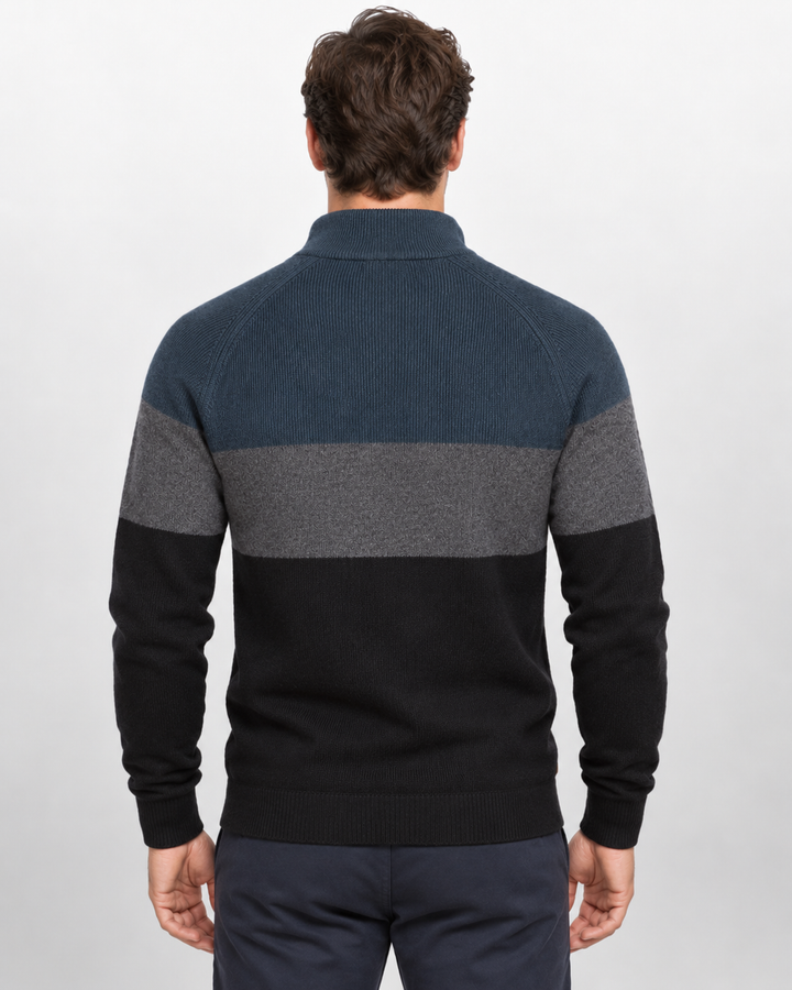 Men's striped colour-block cardigan with mock neck and front zip