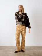 Women's brown plaid cropped jacket with patch pockets