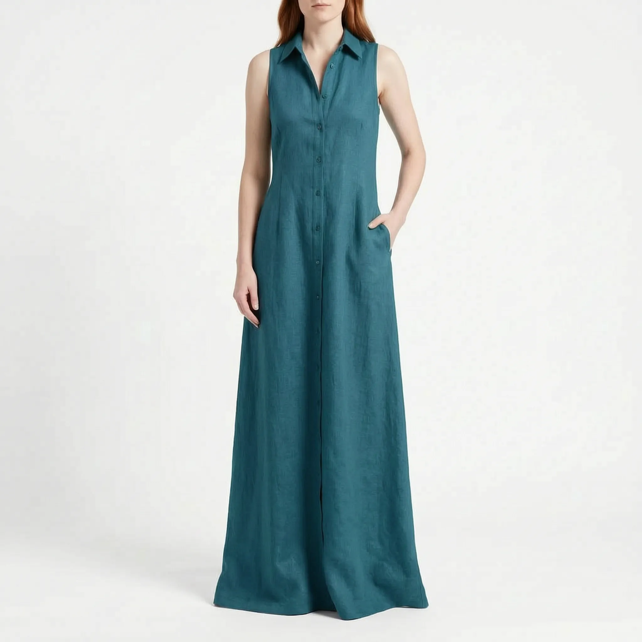Carmenia  - Sleeveless Maxi Shirt Dress Summer Garden Parties