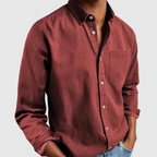 Men's long-sleeve button-up shirt with point collar and chest pocket
