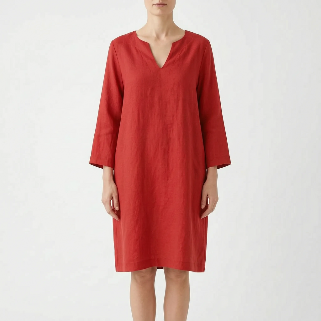 CassieDress  - Relaxed Fit V-Neck Shift Dress Casual Daytime Outings
