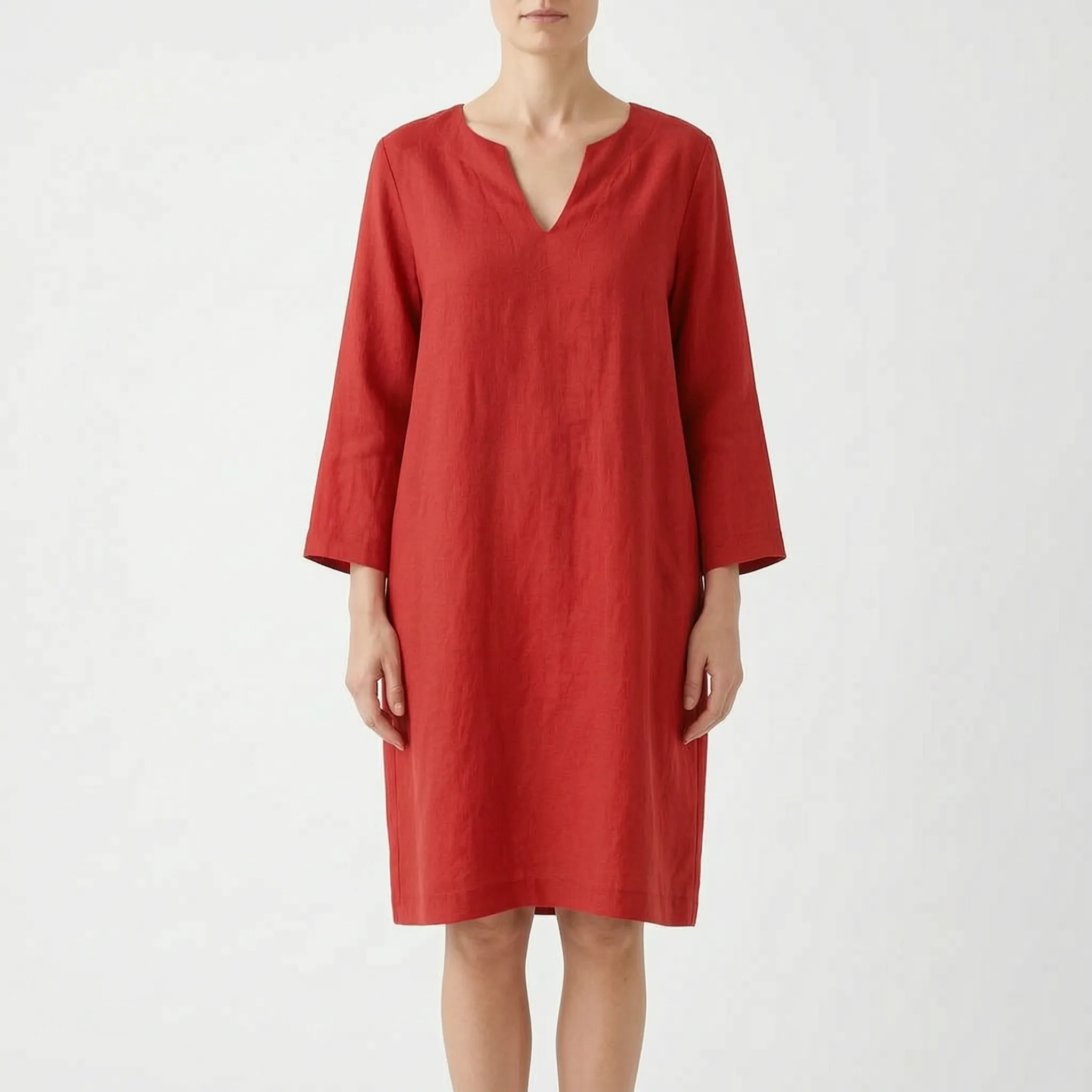 CassieDress  - Relaxed Fit V-Neck Shift Dress Casual Daytime Outings
