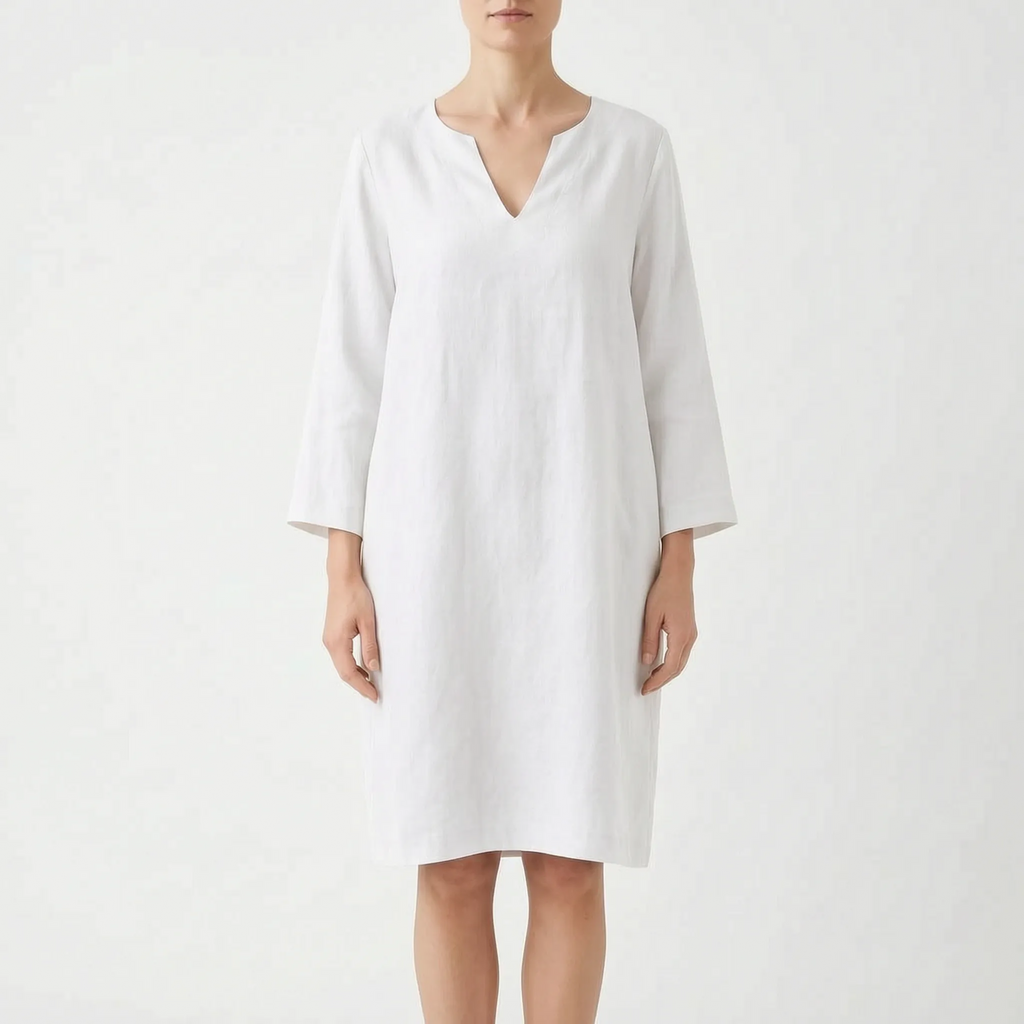 CassieDress  - Relaxed Fit V-Neck Shift Dress Casual Daytime Outings
