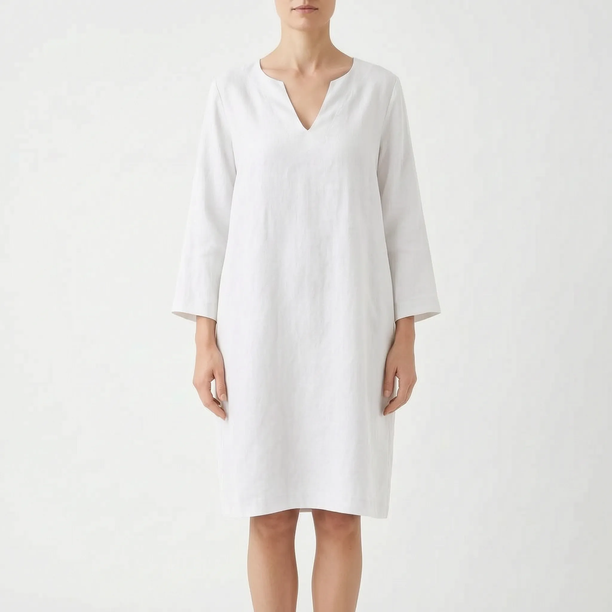 CassieDress  - Relaxed Fit V-Neck Shift Dress Casual Daytime Outings