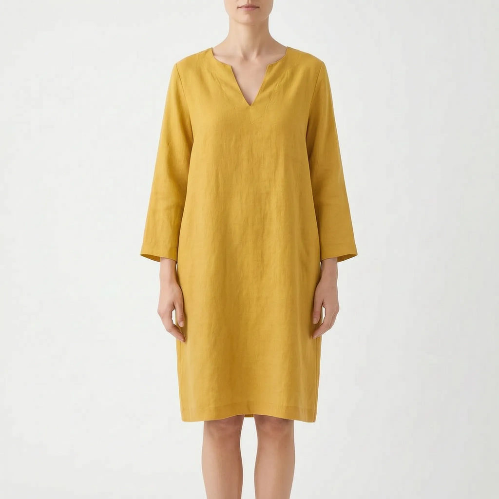CassieDress  - Relaxed Fit V-Neck Shift Dress Casual Daytime Outings