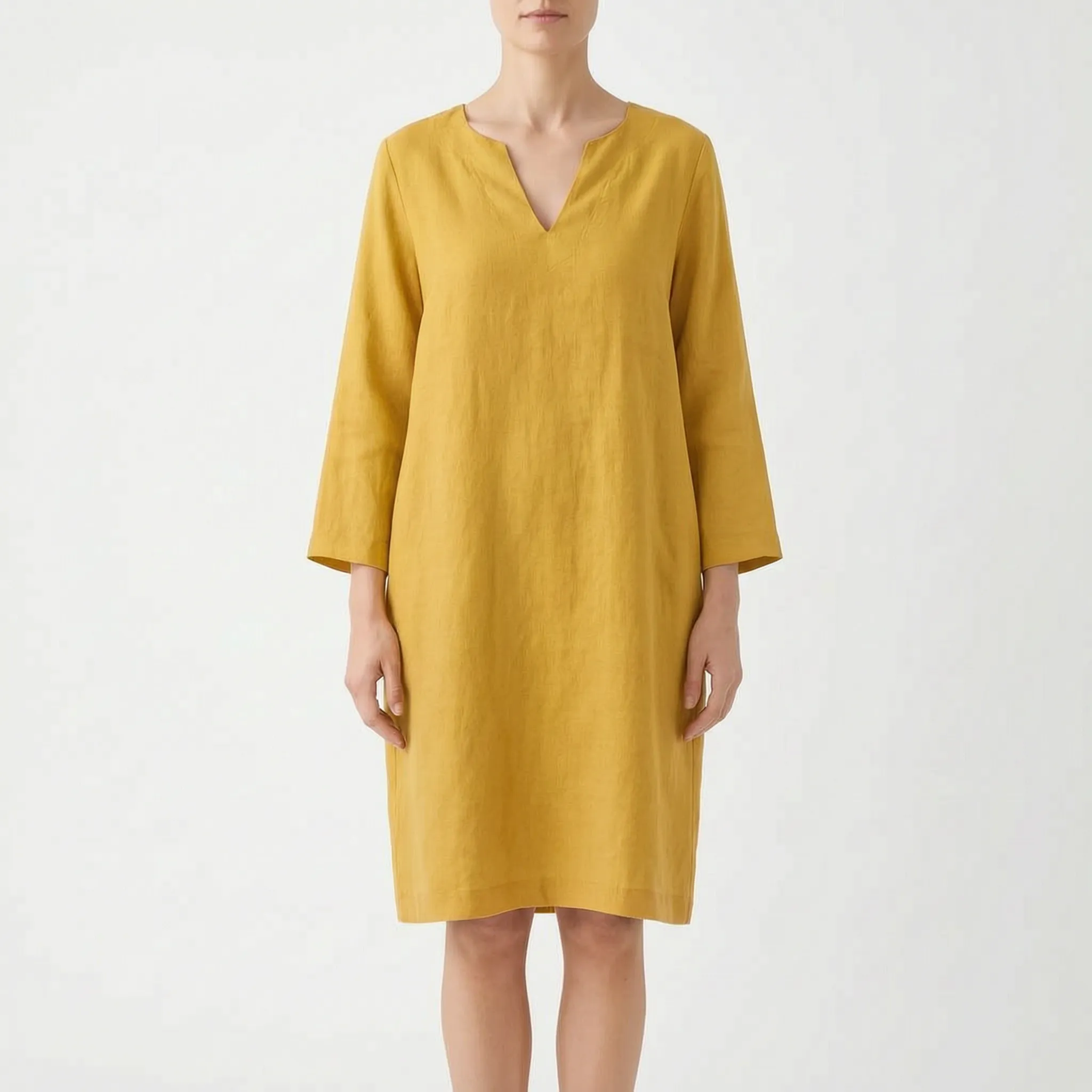CassieDress  - Relaxed Fit V-Neck Shift Dress Casual Daytime Outings
