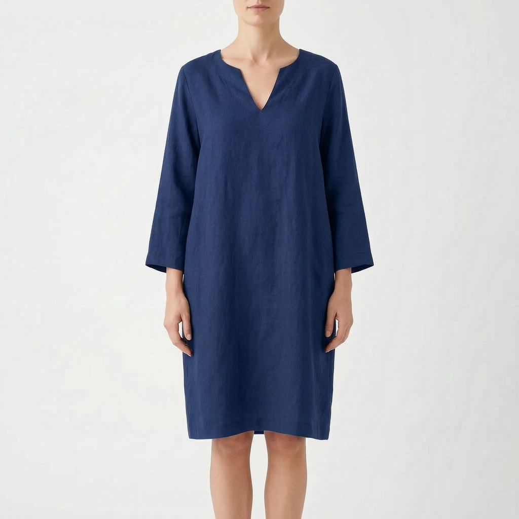 CassieDress  - Relaxed Fit V-Neck Shift Dress Casual Daytime Outings