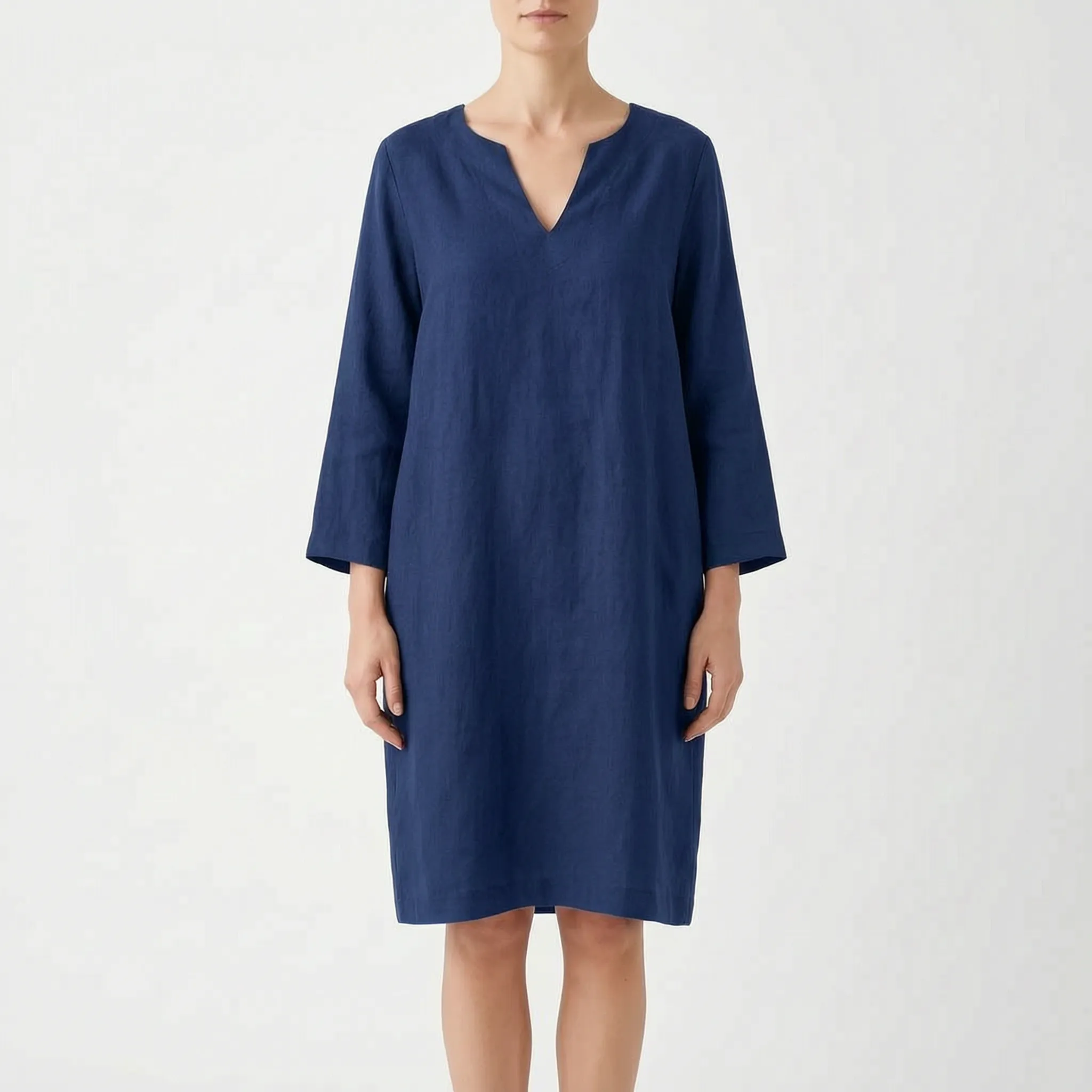 CassieDress  - Relaxed Fit V-Neck Shift Dress Casual Daytime Outings
