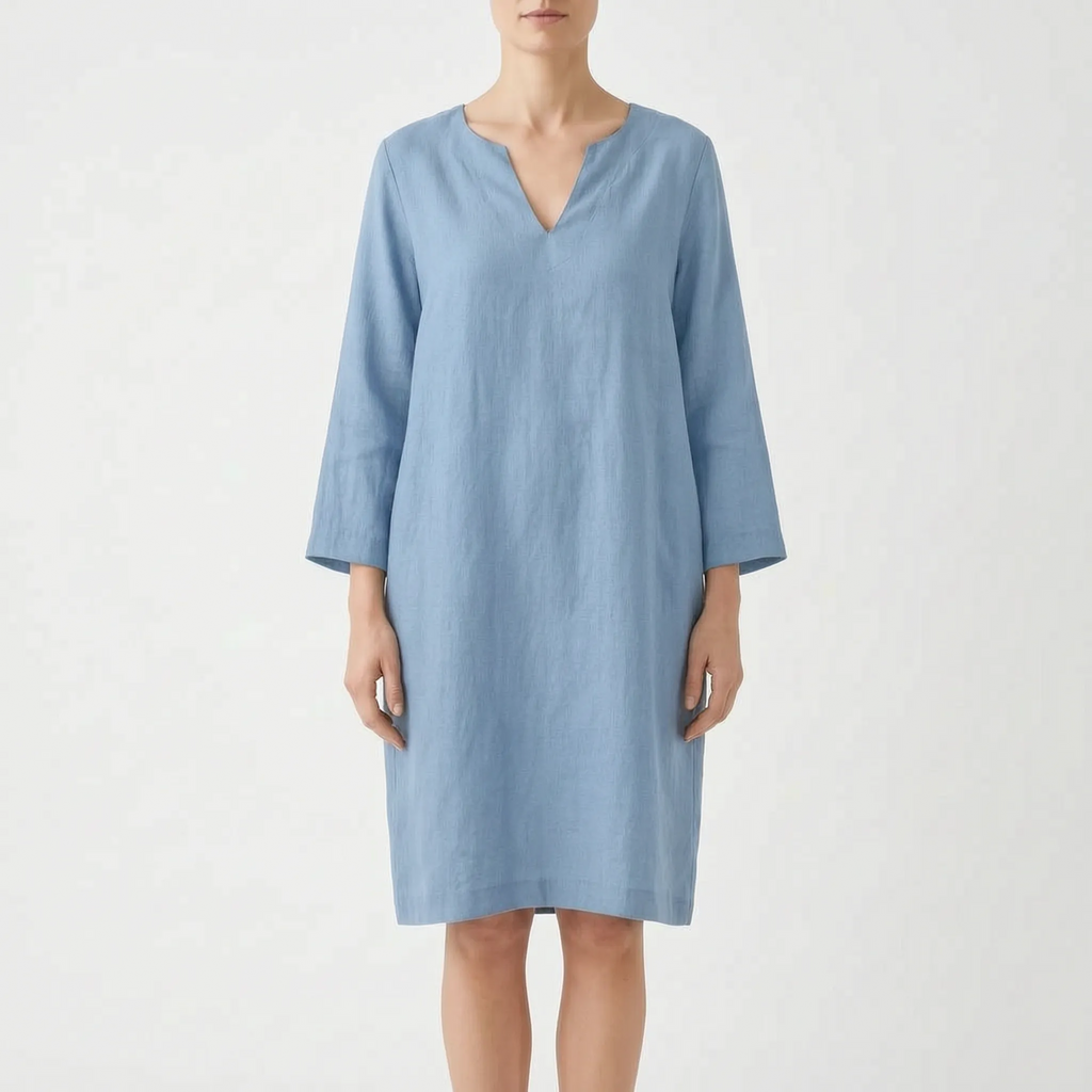 CassieDress  - Relaxed Fit V-Neck Shift Dress Casual Daytime Outings