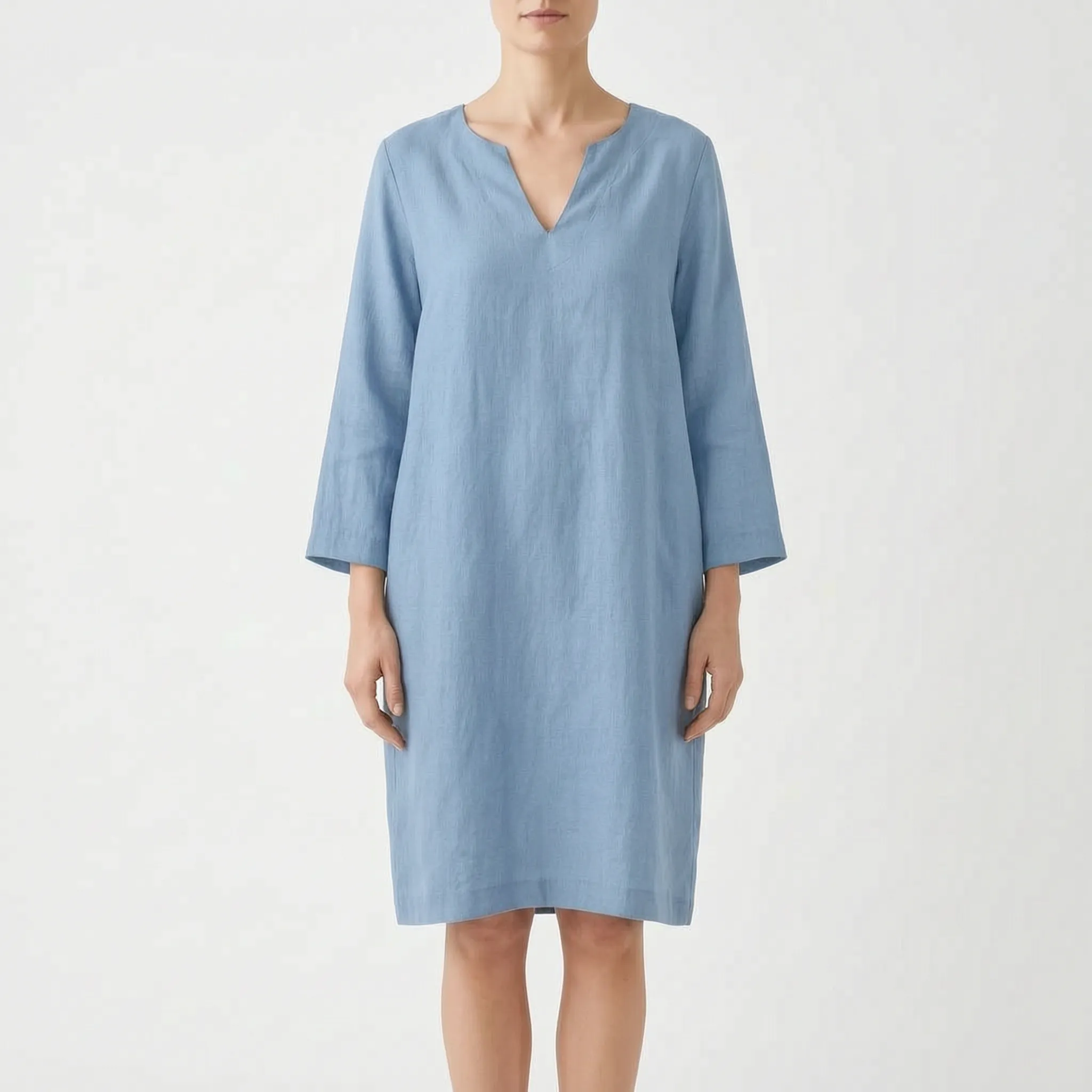 CassieDress  - Relaxed Fit V-Neck Shift Dress Casual Daytime Outings