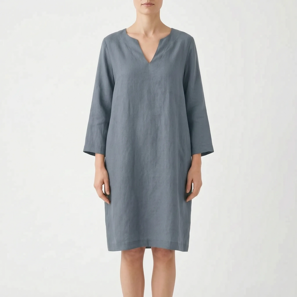 CassieDress  - Relaxed Fit V-Neck Shift Dress Casual Daytime Outings