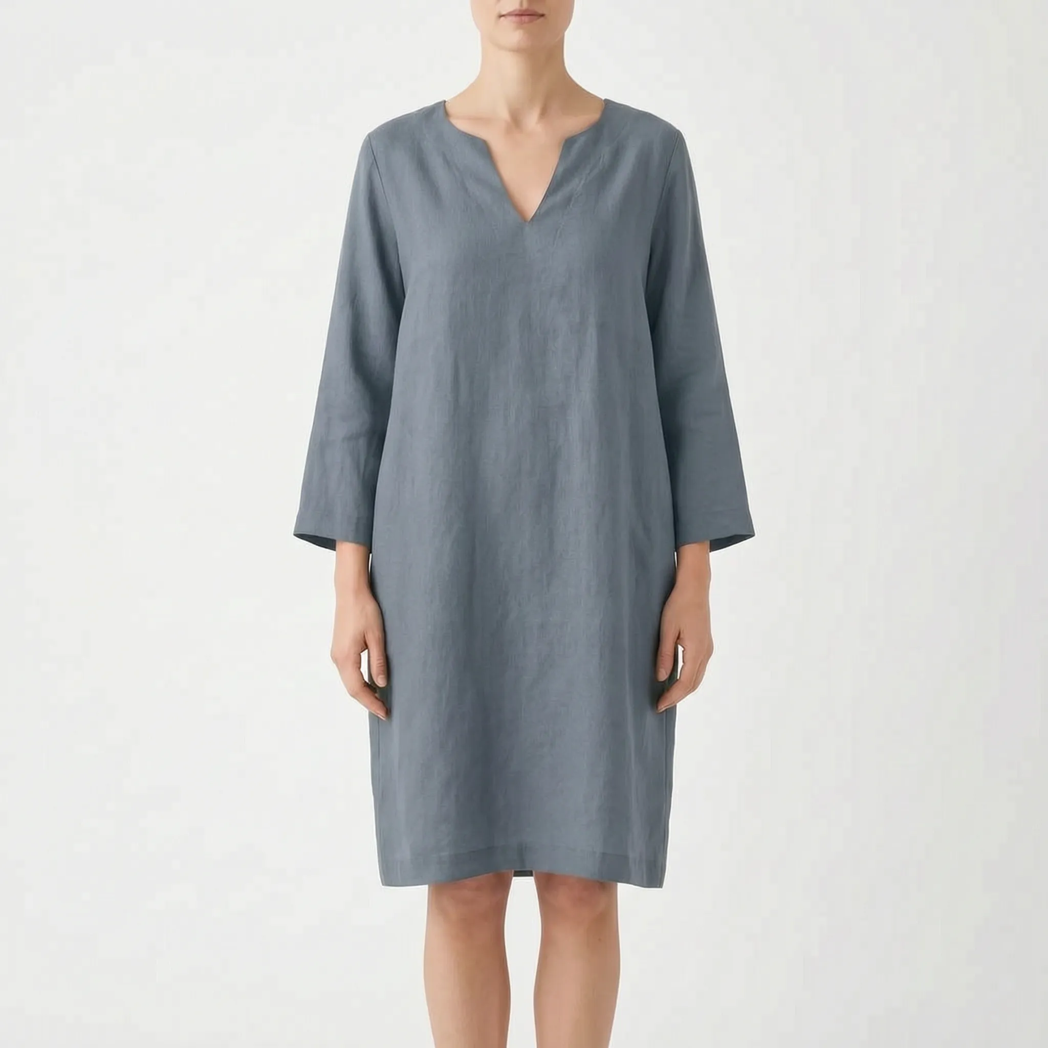 CassieDress  - Relaxed Fit V-Neck Shift Dress Casual Daytime Outings