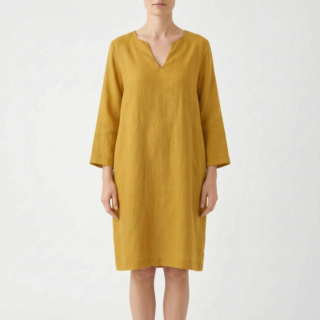 CassieDress  - Relaxed Fit V-Neck Shift Dress Casual Daytime Outings