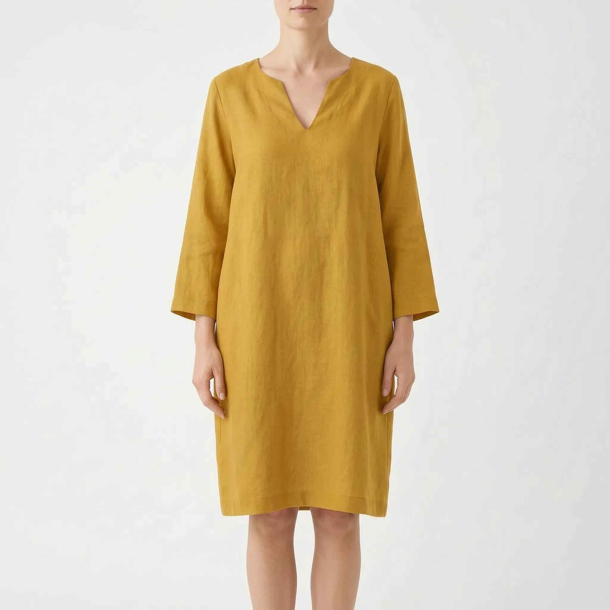 CassieDress  - Relaxed Fit V-Neck Shift Dress Casual Daytime Outings