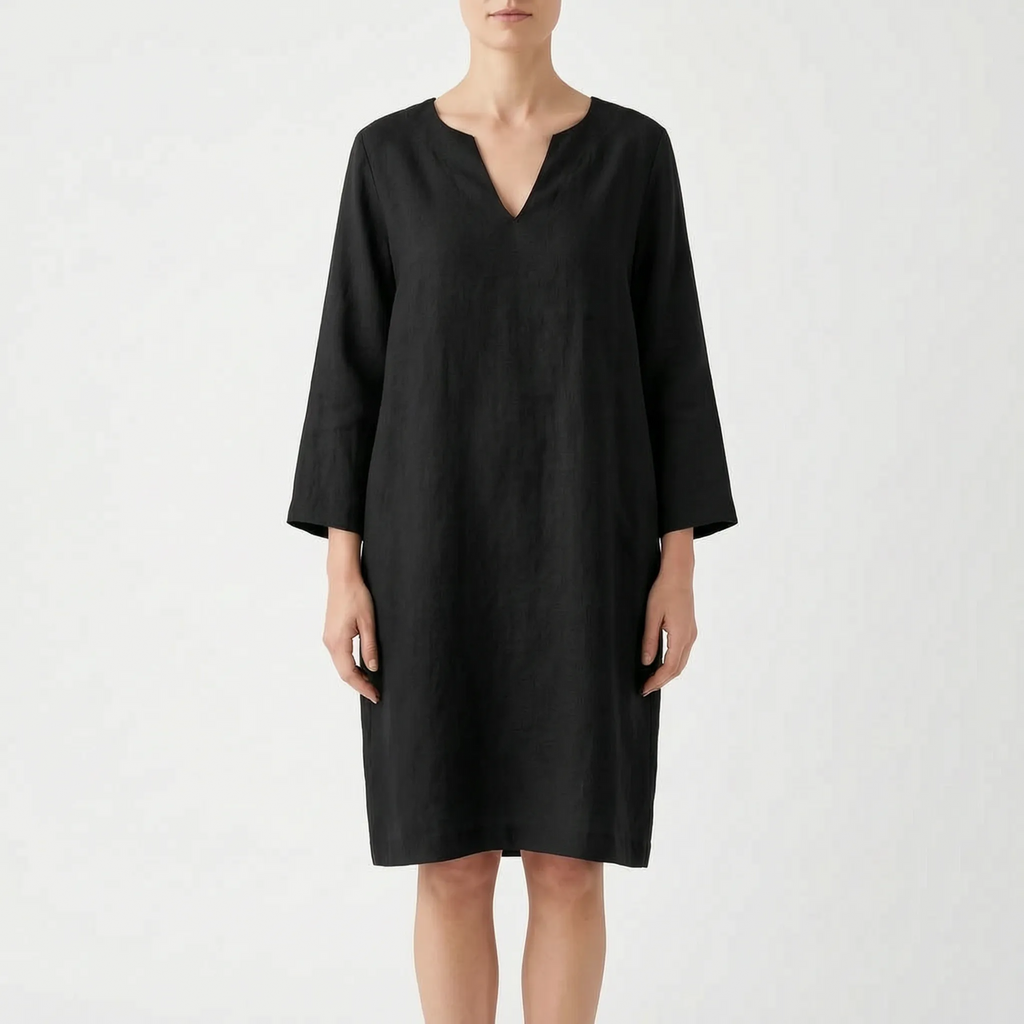 CassieDress  - Relaxed Fit V-Neck Shift Dress Casual Daytime Outings