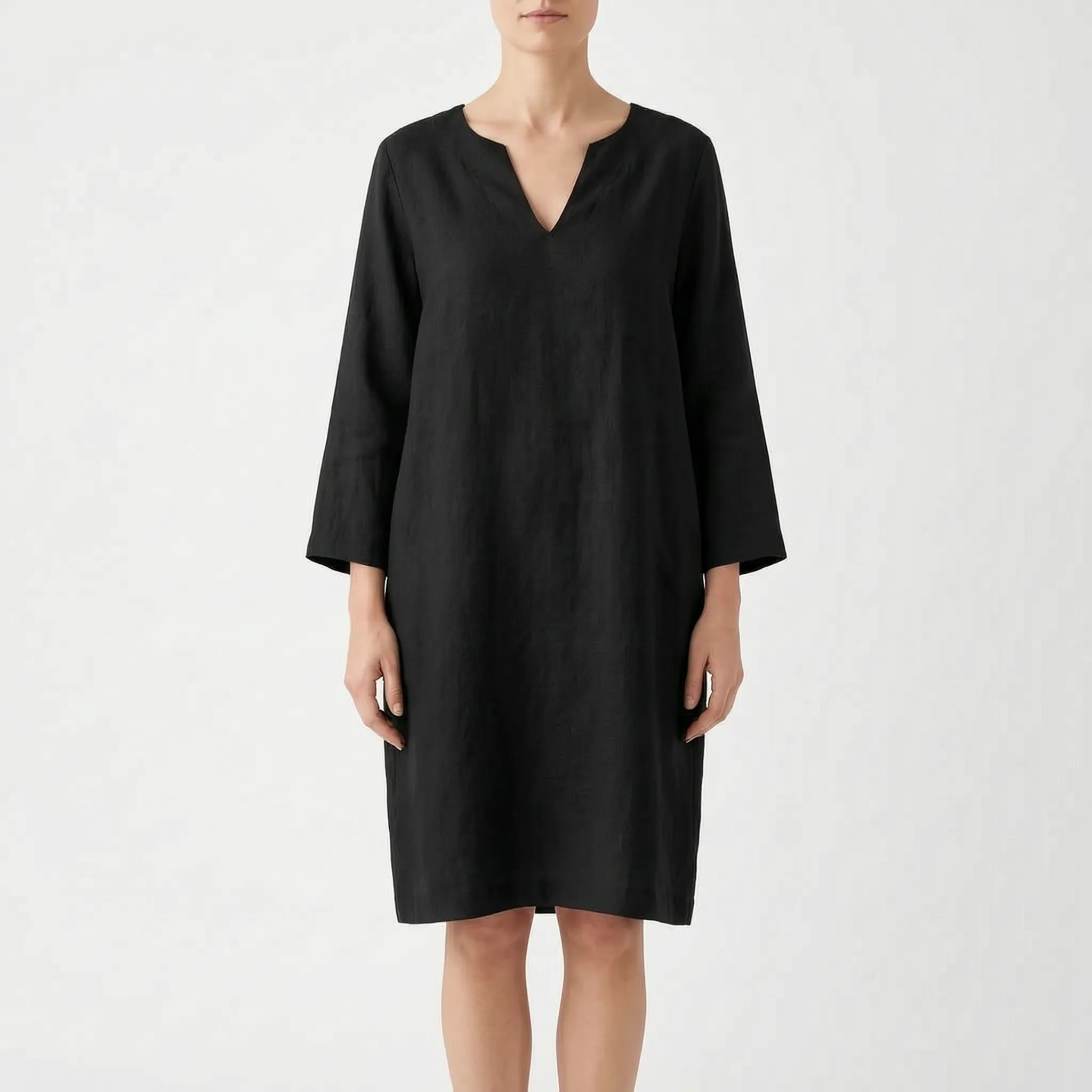 CassieDress  - Relaxed Fit V-Neck Shift Dress Casual Daytime Outings