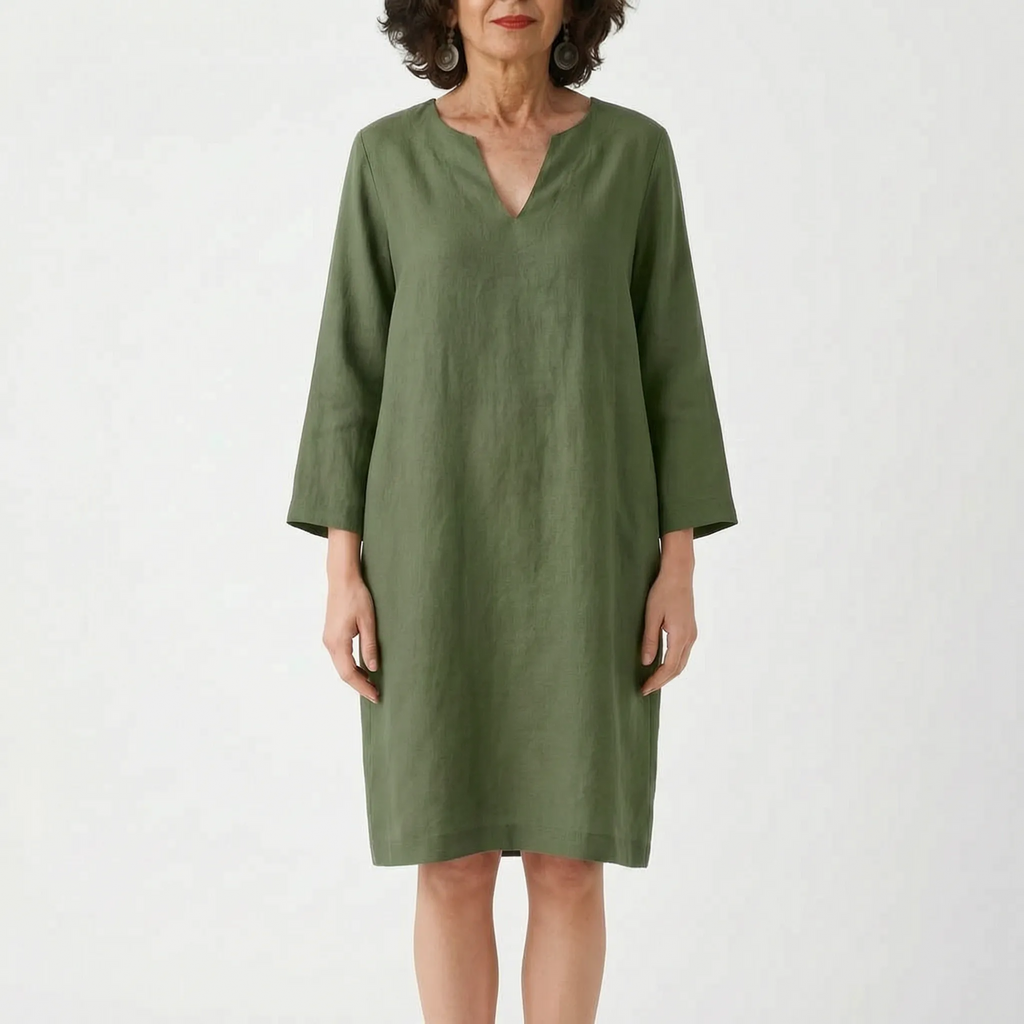 CassieDress  - Relaxed Fit V-Neck Shift Dress Casual Daytime Outings