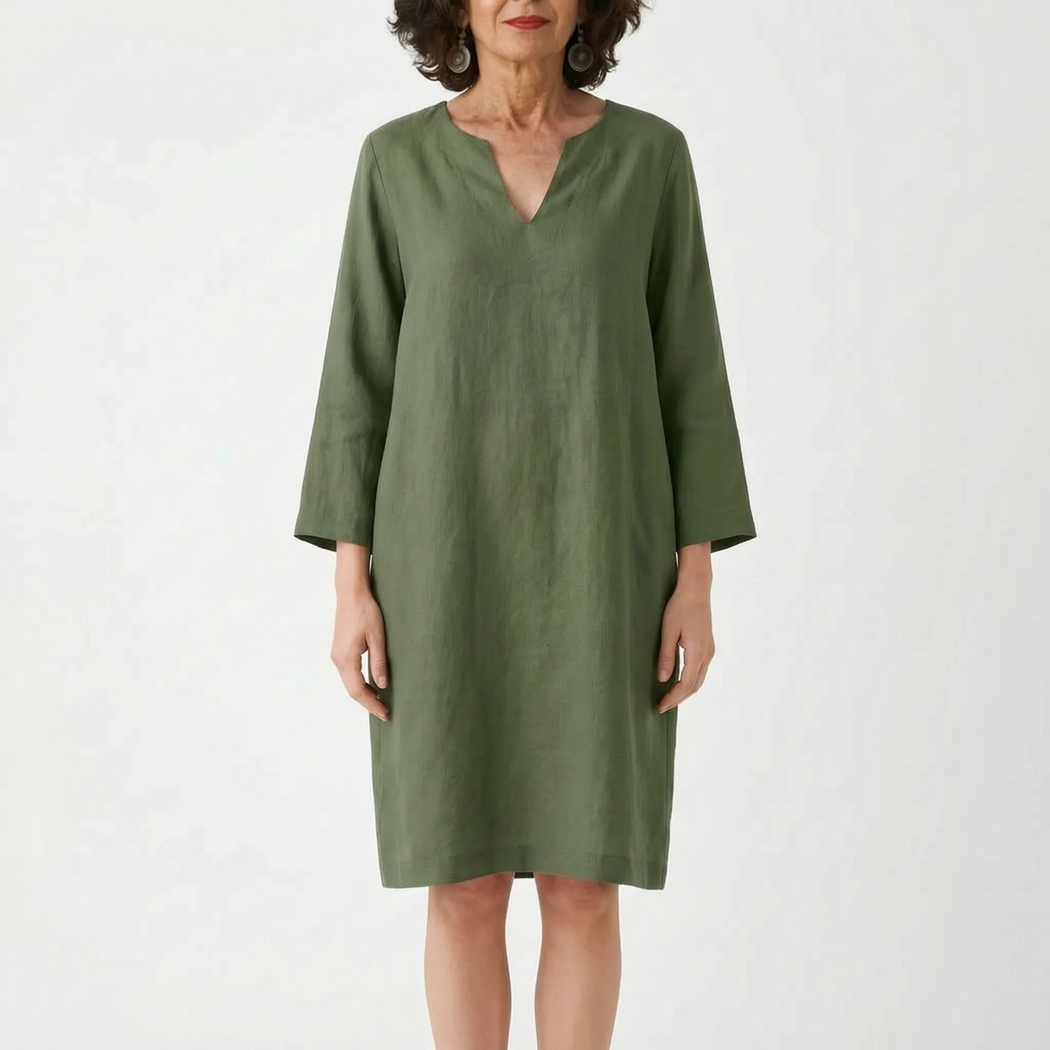 CassieDress  - Relaxed Fit V-Neck Shift Dress Casual Daytime Outings