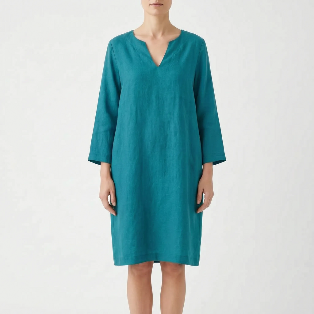 CassieDress  - Relaxed Fit V-Neck Shift Dress Casual Daytime Outings
