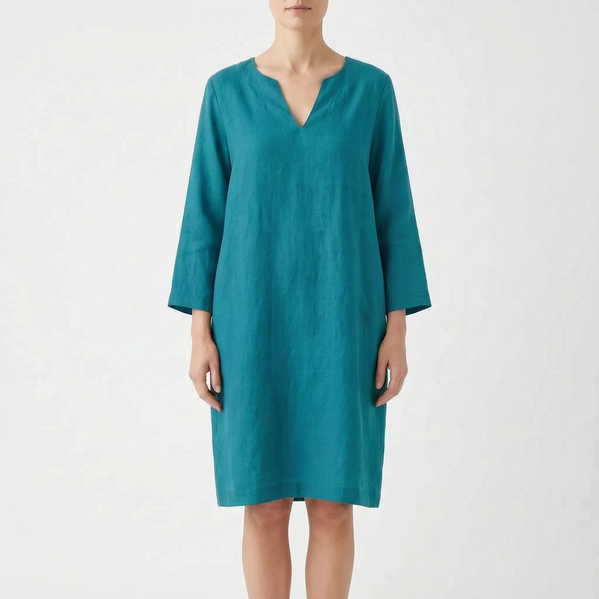 CassieDress  - Relaxed Fit V-Neck Shift Dress Casual Daytime Outings