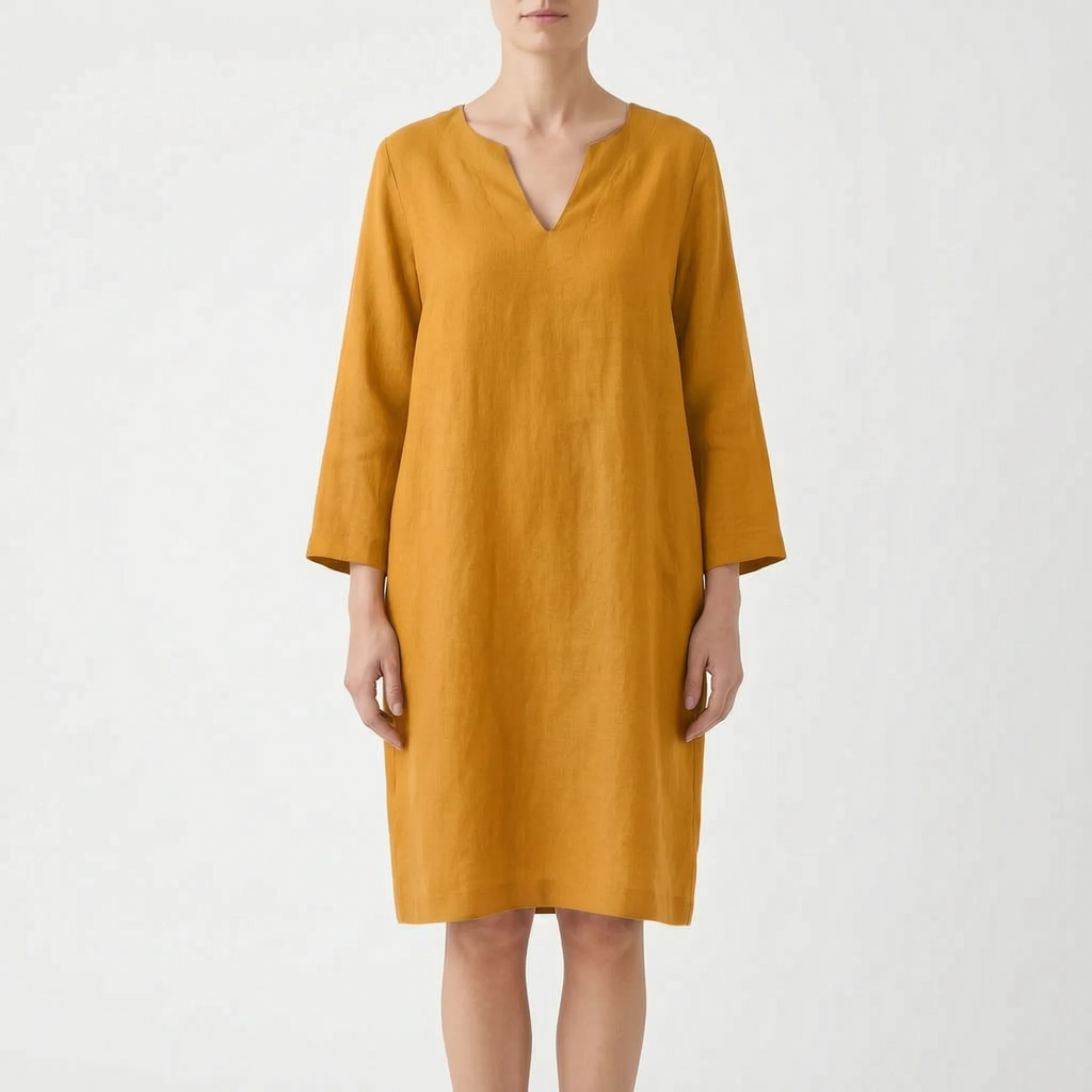 CassieDress  - Relaxed Fit V-Neck Shift Dress Casual Daytime Outings