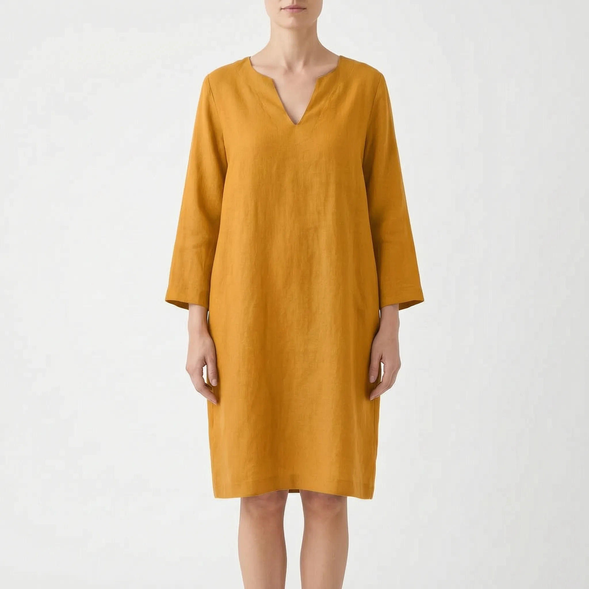 CassieDress  - Relaxed Fit V-Neck Shift Dress Casual Daytime Outings
